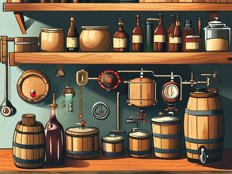 自制酒制作工具与原料展示图