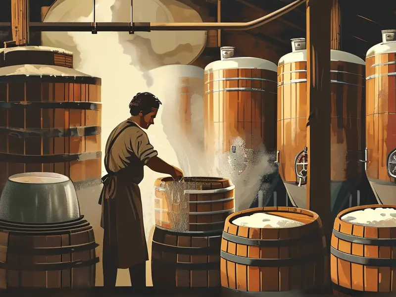 酿酒师傅按比例向发酵原料中添加水分的实际操作过程