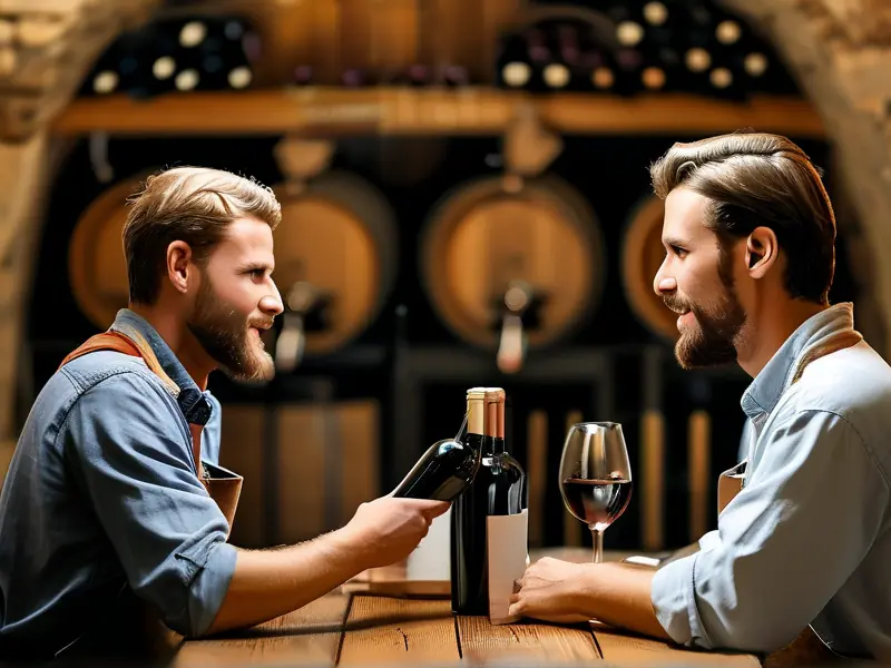 酿酒师向客户介绍产品并洽谈合作