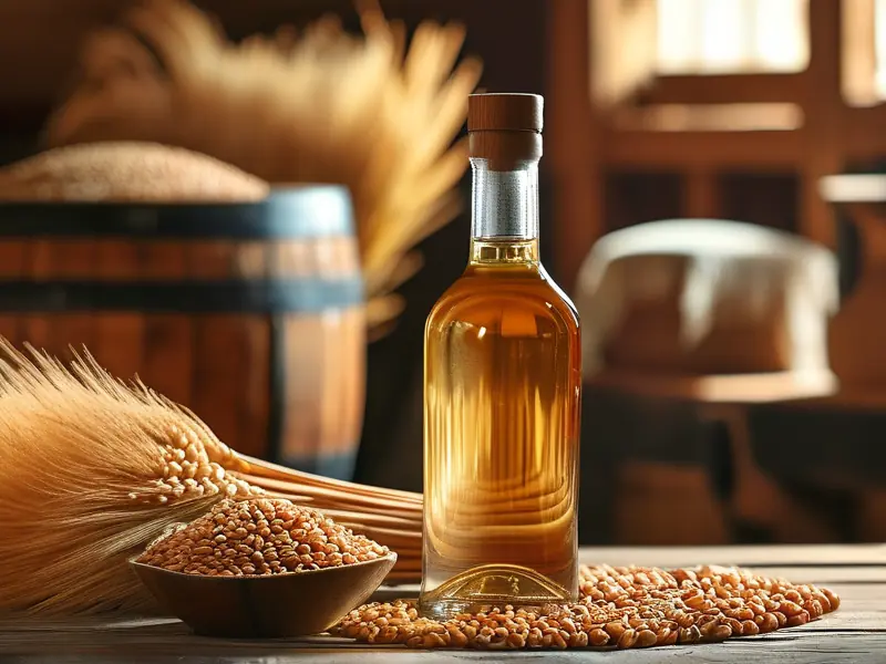 纯粮酿造的白酒展示及原料