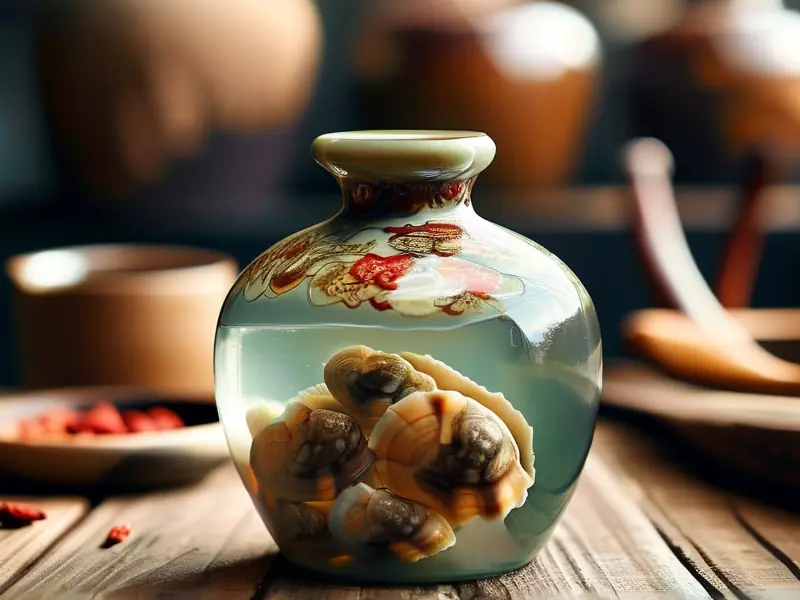 蛤蚧与中药材在酒坛中浸泡过程实拍图