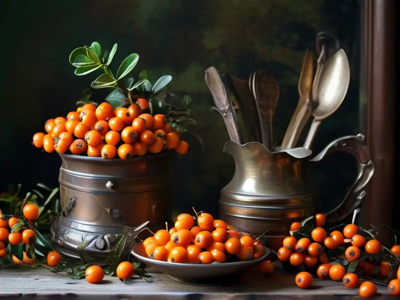 火棘果实与酿酒工具展示