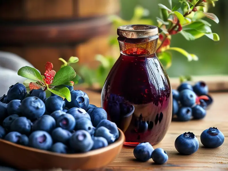 蓝莓果酒制作原料与成品展示