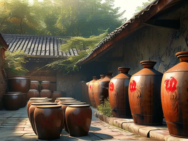 老窖精酿酒在陶坛中陈酿的传统工艺