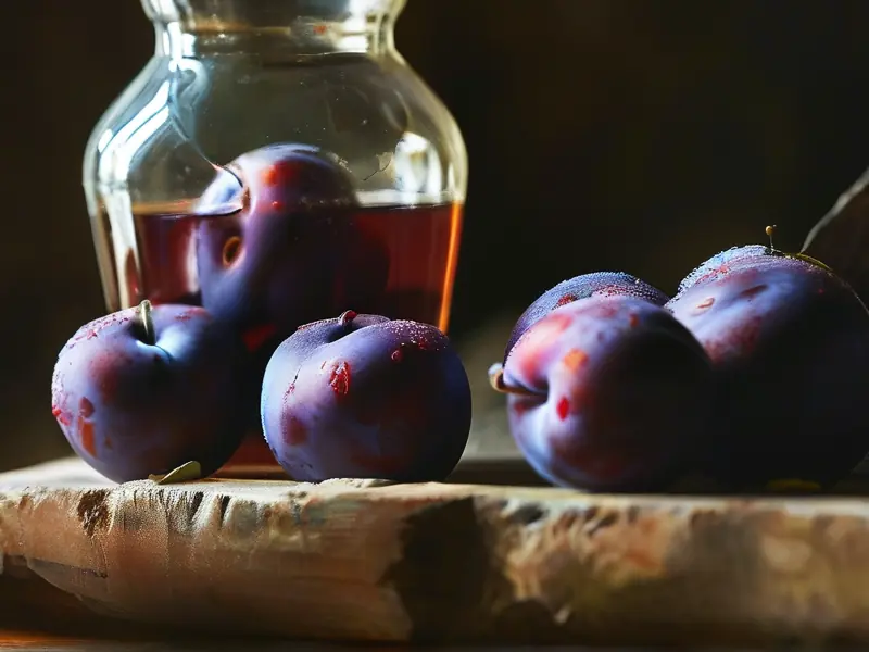 家庭自制李子果酒原料与成品展示