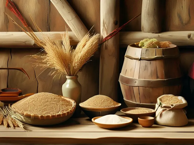 青稞酿制白酒原料与成品展示