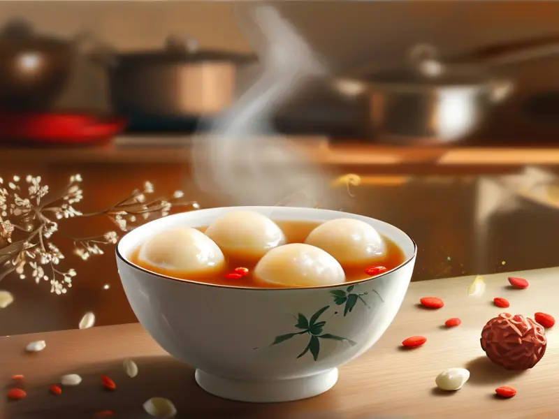 甜酒煮汤圆的成品展示