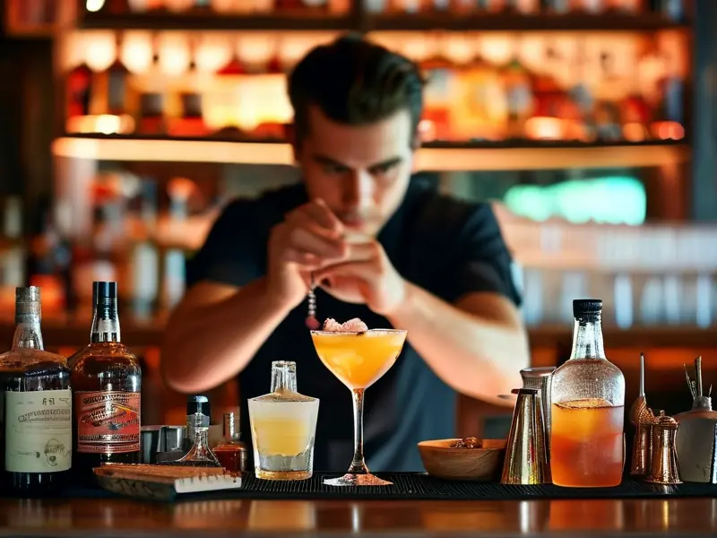 调酒师调制鸡尾酒的场景
