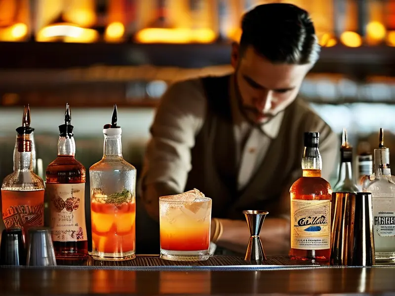 专业调酒师调制鸡尾酒现场