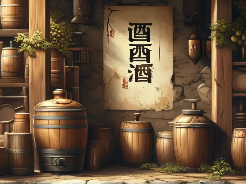 传统酒对联悬挂在酒坊门前