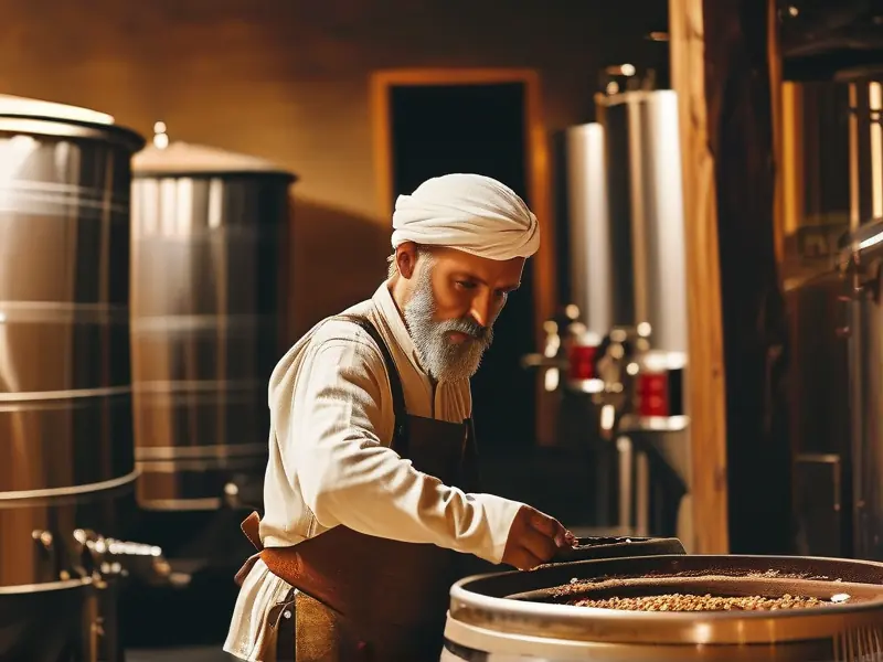 酿酒师检查粮食酒发酵过程