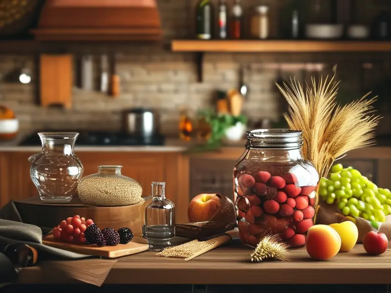 家庭酿酒所需原料与工具展示图