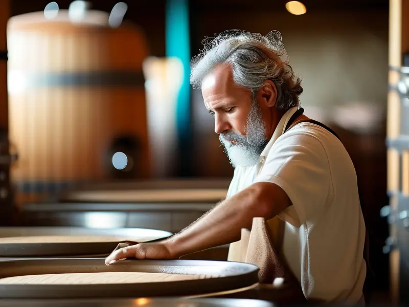 酿酒师检查烤酒发酵过程