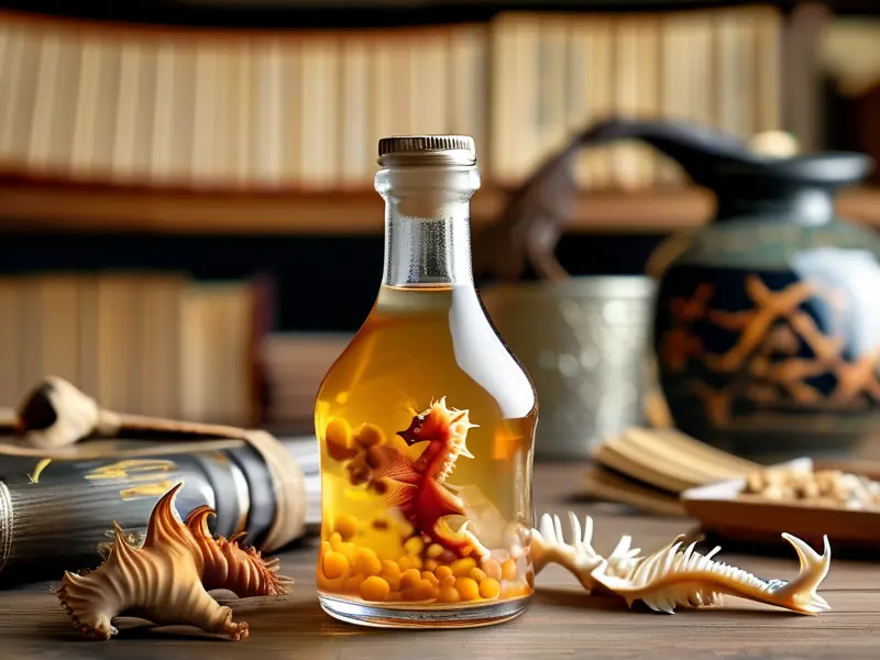 灵芝海马泡酒成品及材料展示