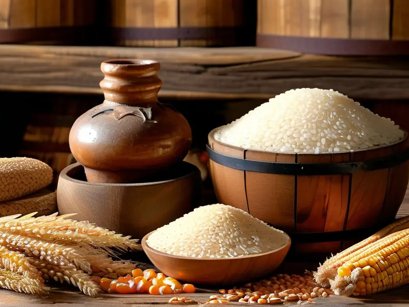 适合酿酒的多种粮食原料展示