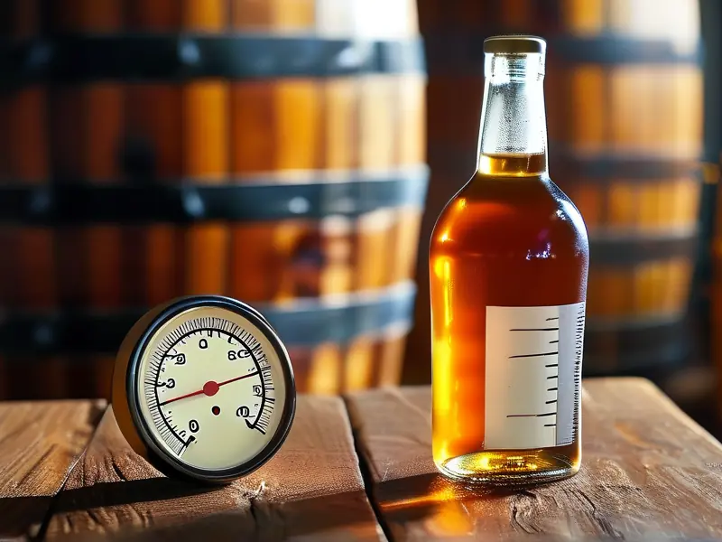 酿酒发酵过程中的酒坛和温度计