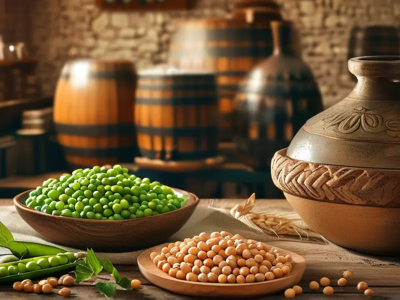 酿酒过程中加入豌豆的场景