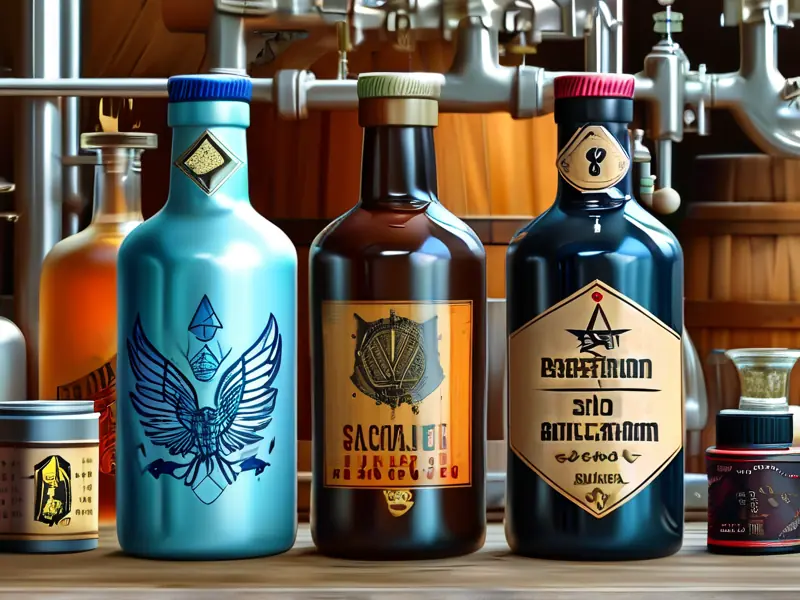 酿造酒的标志示例及其在瓶身上的展示