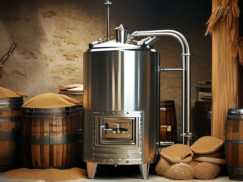 农村家庭使用的小型不锈钢酿酒设备实景图