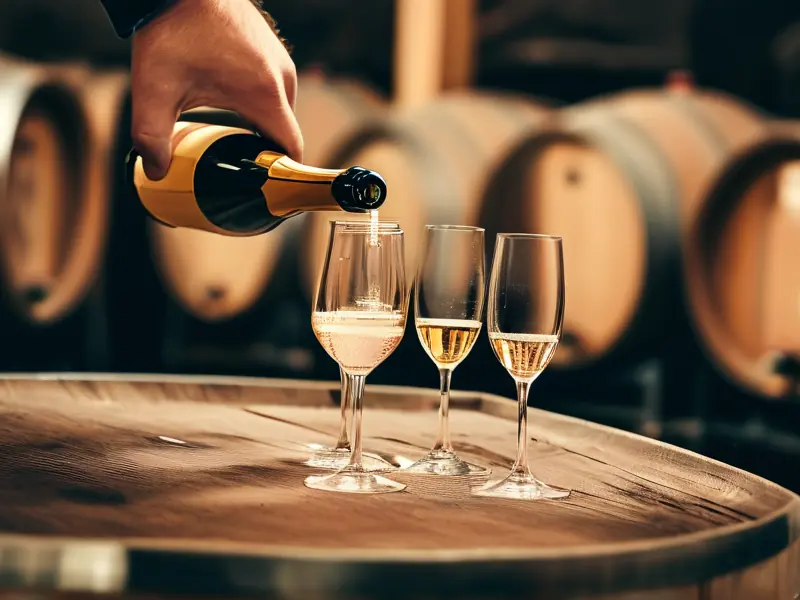 专业酿酒师在现代化酒厂中精心装瓶起泡酒