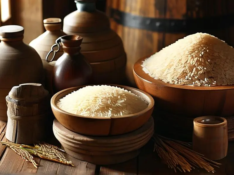 不同米种与酿酒工具展示