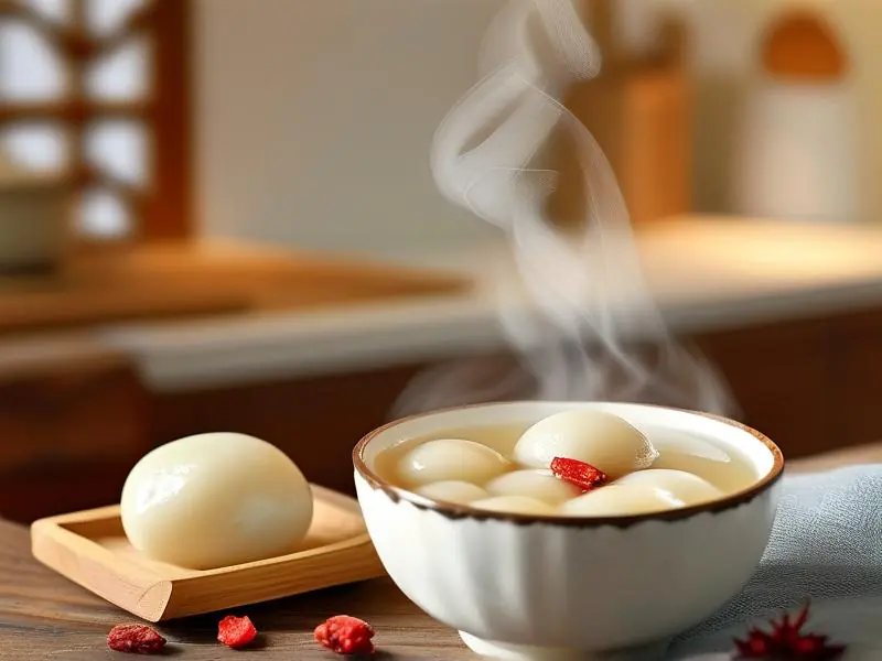甜酒煮汤圆成品图