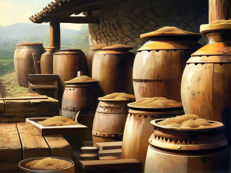 古代酿酒场景与原始酿酒工具展示