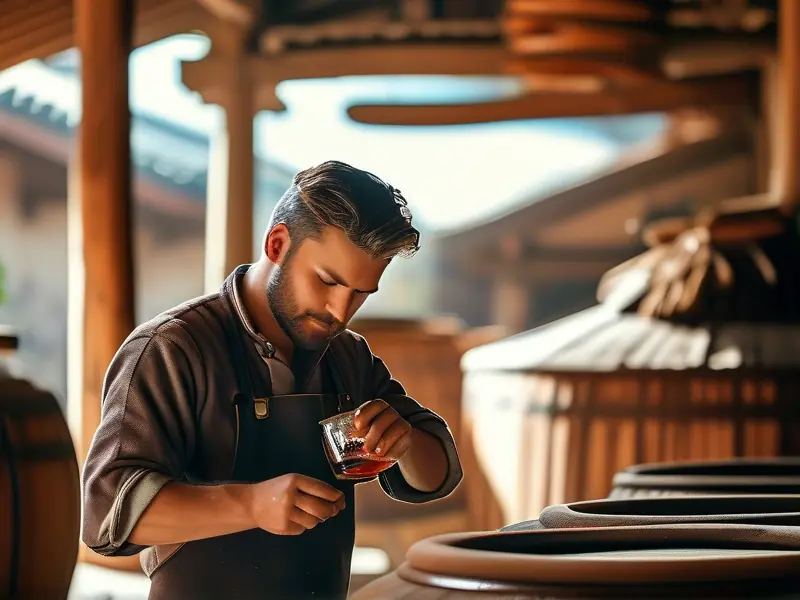 酿酒师傅指导学员酿造美酒