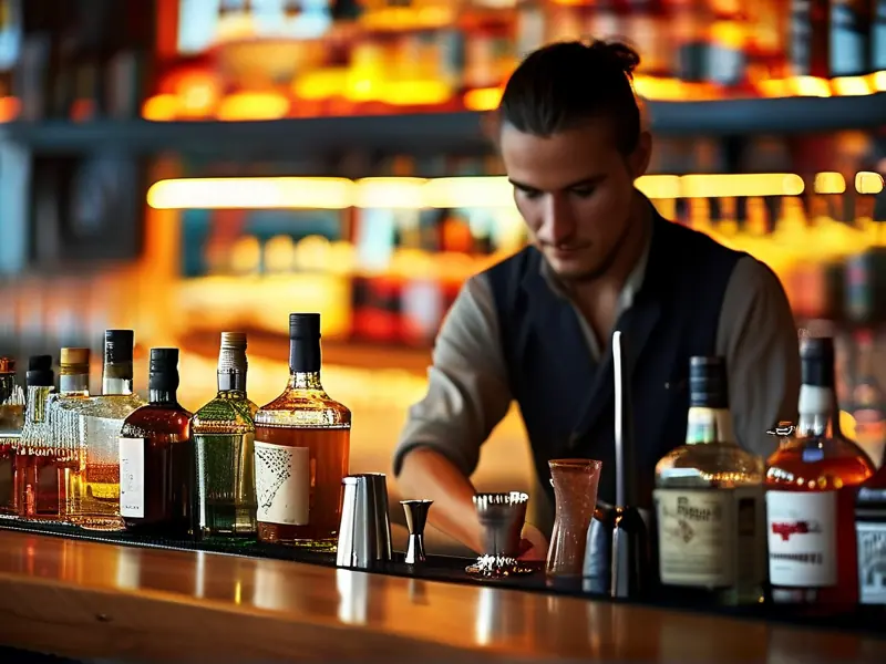 专业调酒师调制鸡尾酒的场景