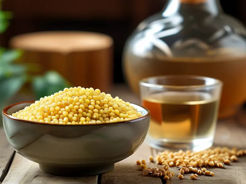 家庭自制小米酒原料与成品展示