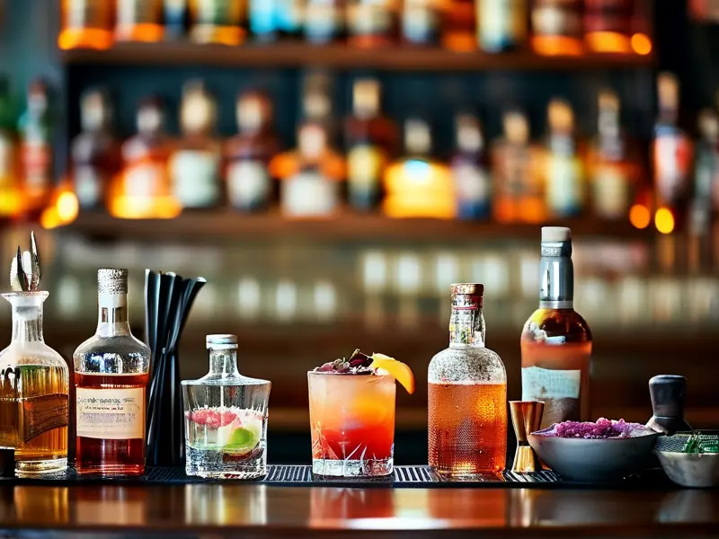 专业调酒师在调酒学校实操教学场景