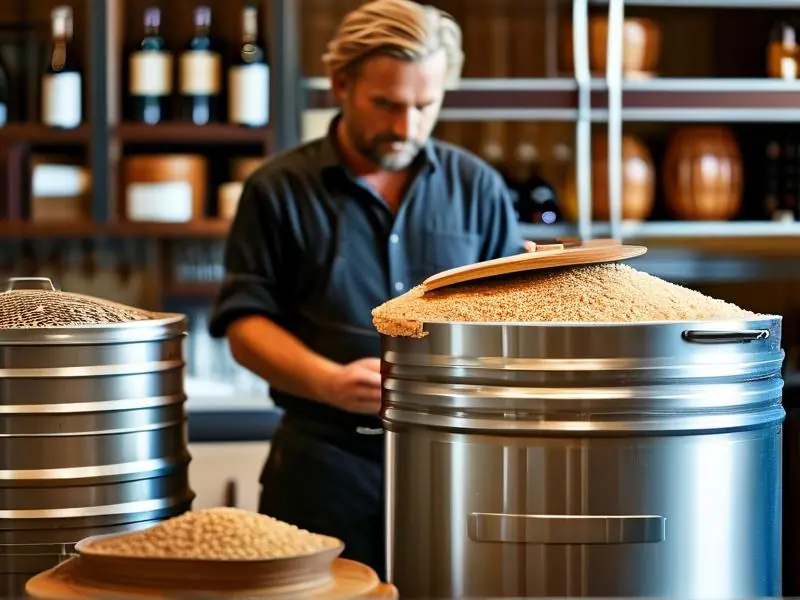 专业酿酒师演示干酒米制作过程