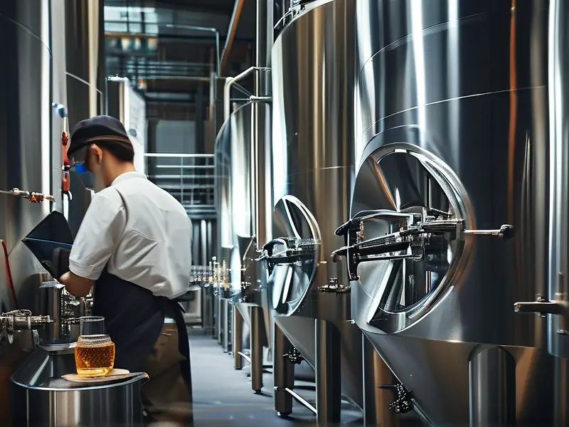 中琥酿酒技术公司专业人员在车间操作酿酒设备