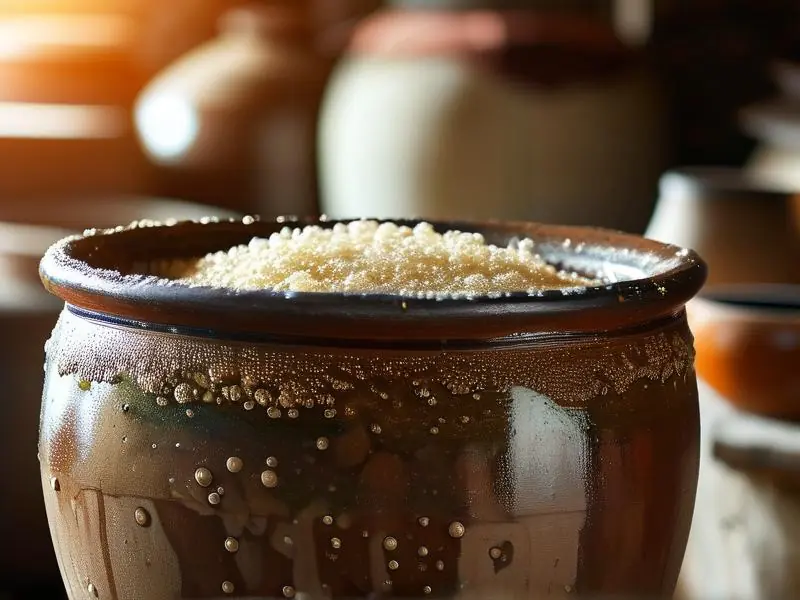 自酿白酒发酵过程中的粮食状态展示