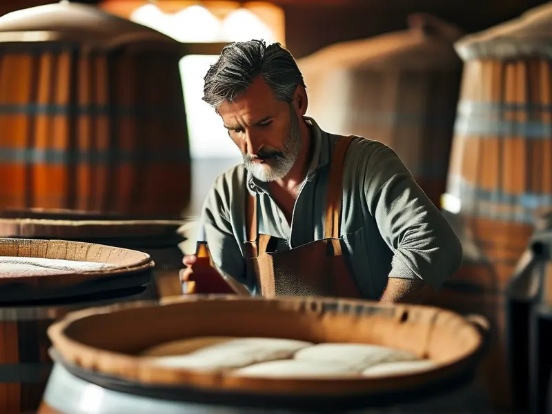 酿酒师检查白酒发酵过程