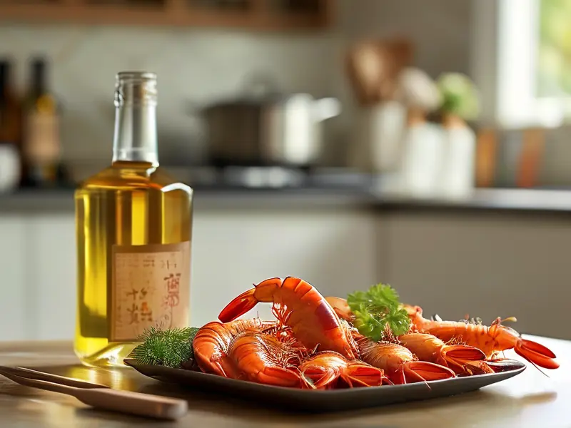 醉虾与白酒黄酒摆放图