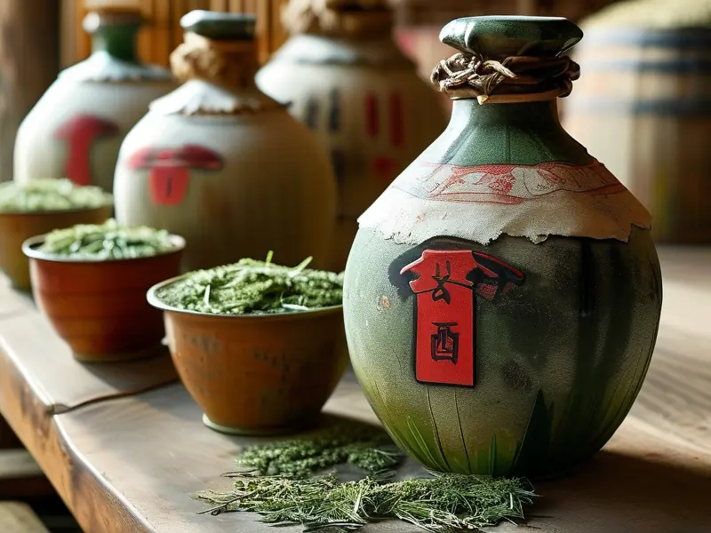 传统手工酿造艾叶酒过程实拍