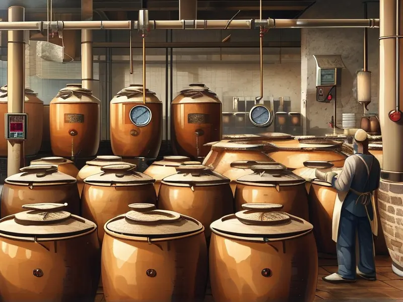 传统白酒发酵车间工作场景