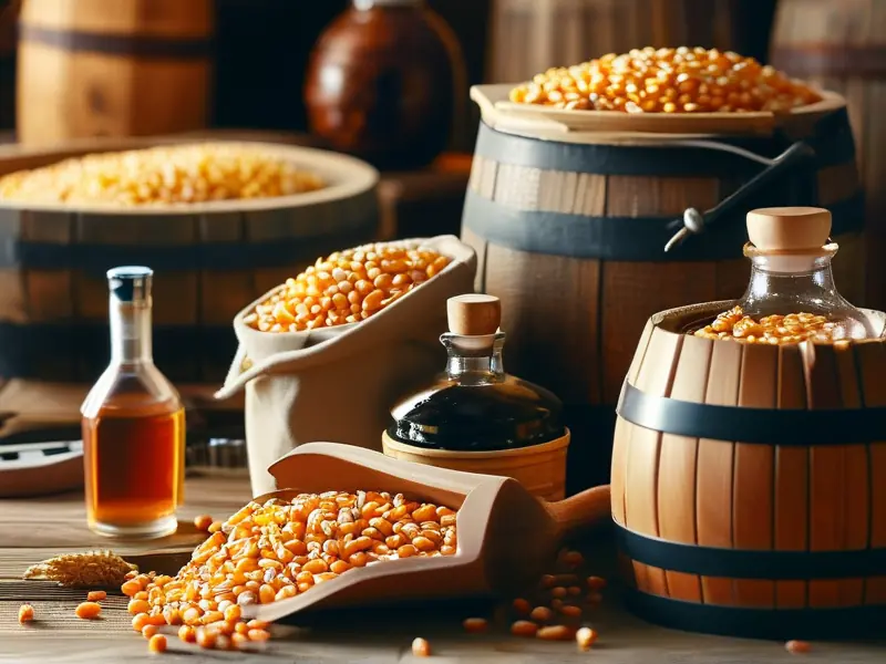 家庭制作包谷酒的原料和设备展示