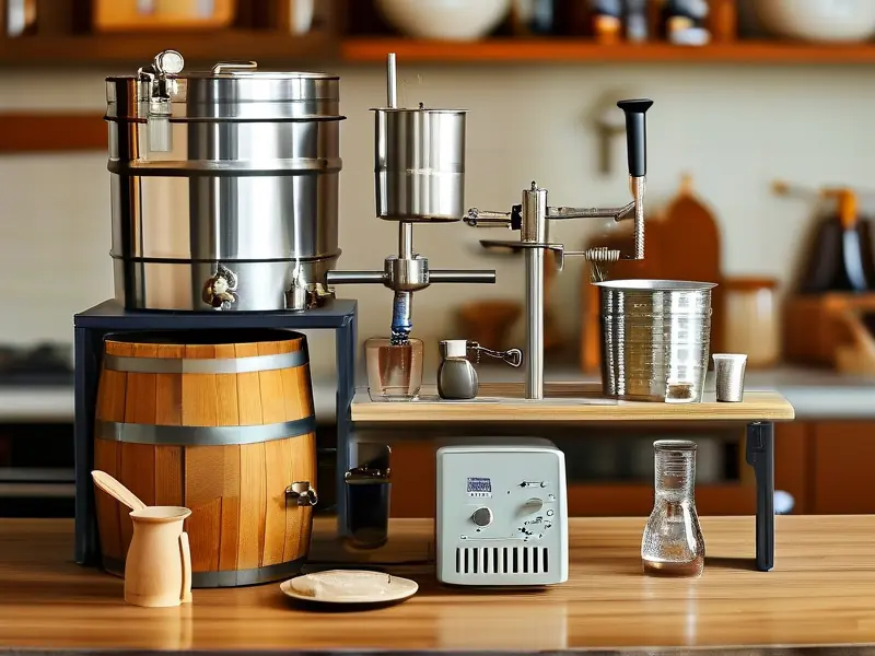 家庭酿酒设备摆放整齐的工作台