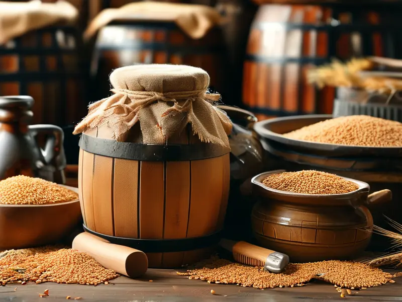传统方法酿制谷子酒的过程展示