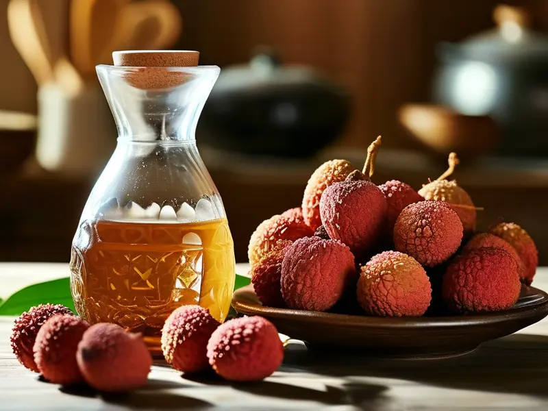 广东荔枝酒酿制原料与成品展示