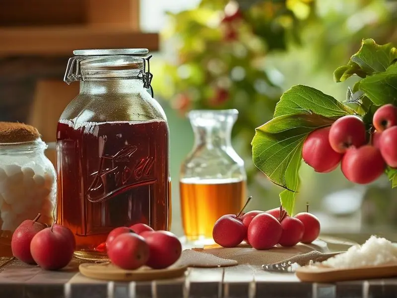 海棠果酿酒材料准备与发酵过程实拍图