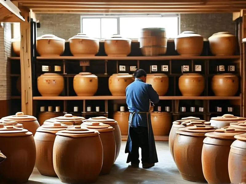 吉林黄酱酒传统酿造车间工作场景
