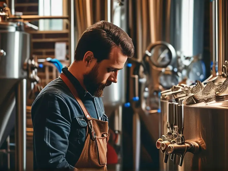 精酿酿酒师检查啤酒发酵过程