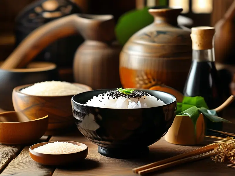 酒米饭成品展示及制作材料