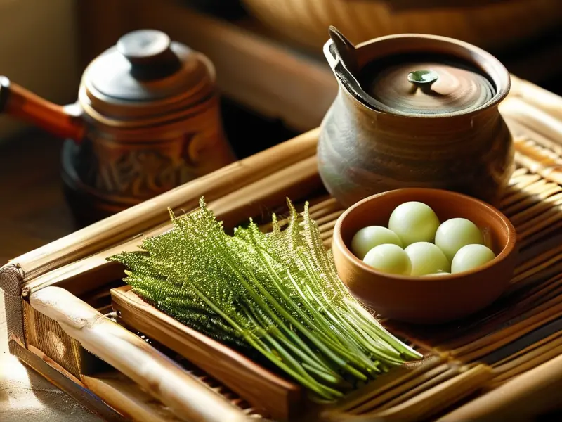 辣蓼草与米粉混合制作甜酒曲的传统工艺步骤