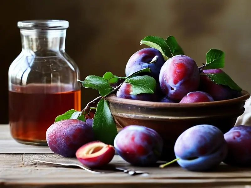 家庭自酿李子酒的原料和工具展示