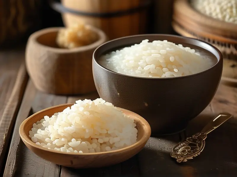 发酵完成的米酒与酿酒原料展示