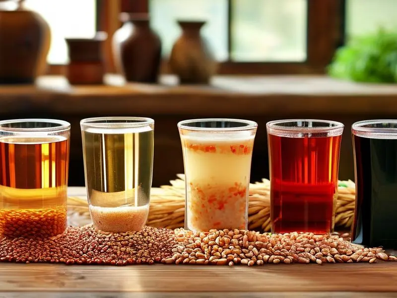 五种常见酿酒粮食及成品酒对比图